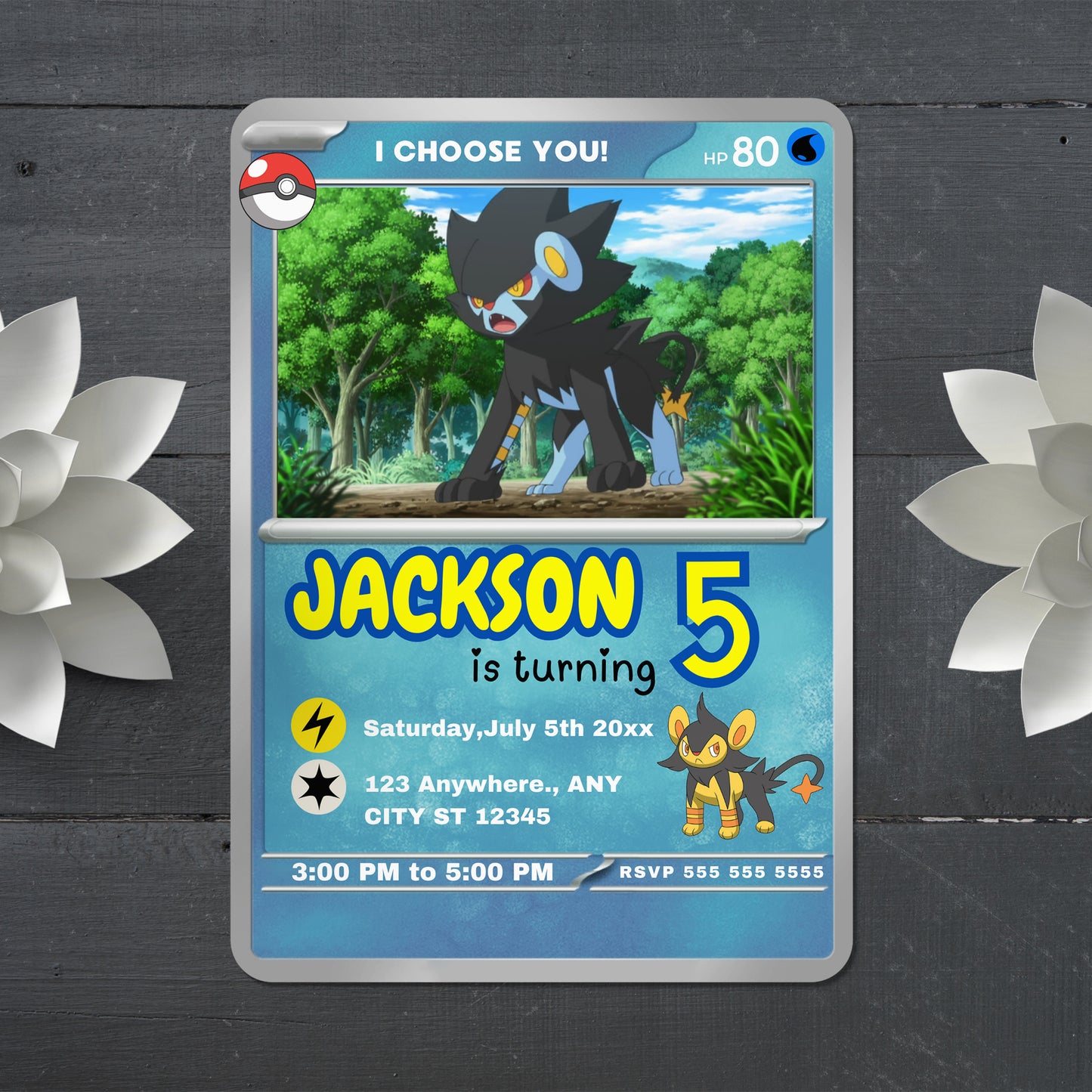 Luxray Invitation Template | Pokemon Card Birthday Invite - CreativeRino