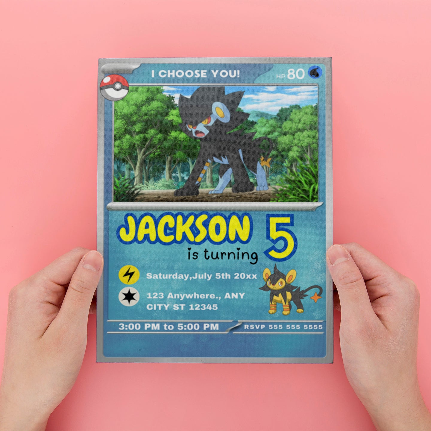 Luxray Invitation Template | Pokemon Card Birthday Invite - CreativeRino