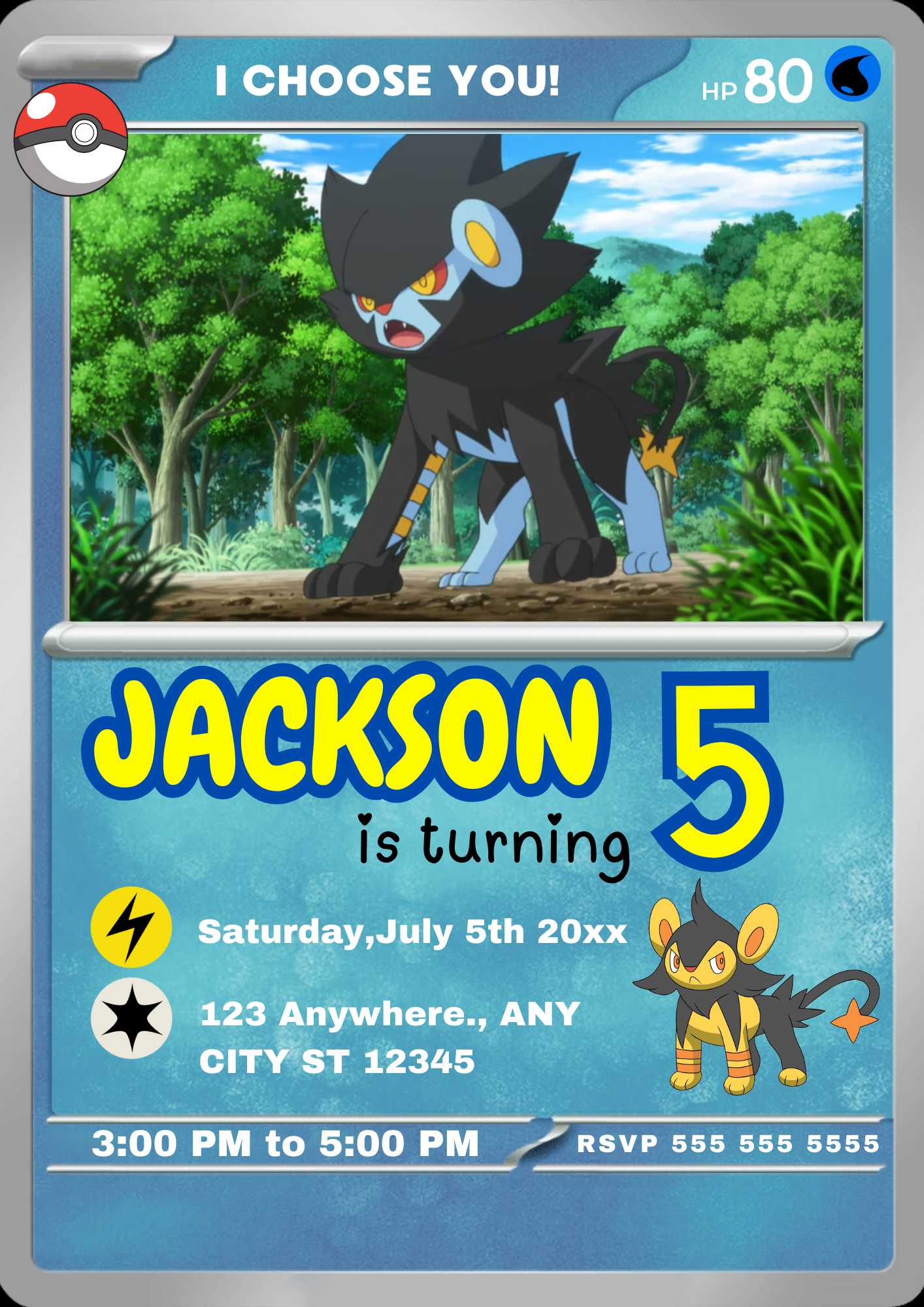 Luxray Invitation Template | Pokemon Card Birthday Invite - CreativeRino