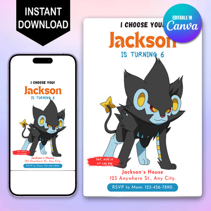 Luxray Birthday Party Invitation Template | Pokemon Invite - CreativeRino