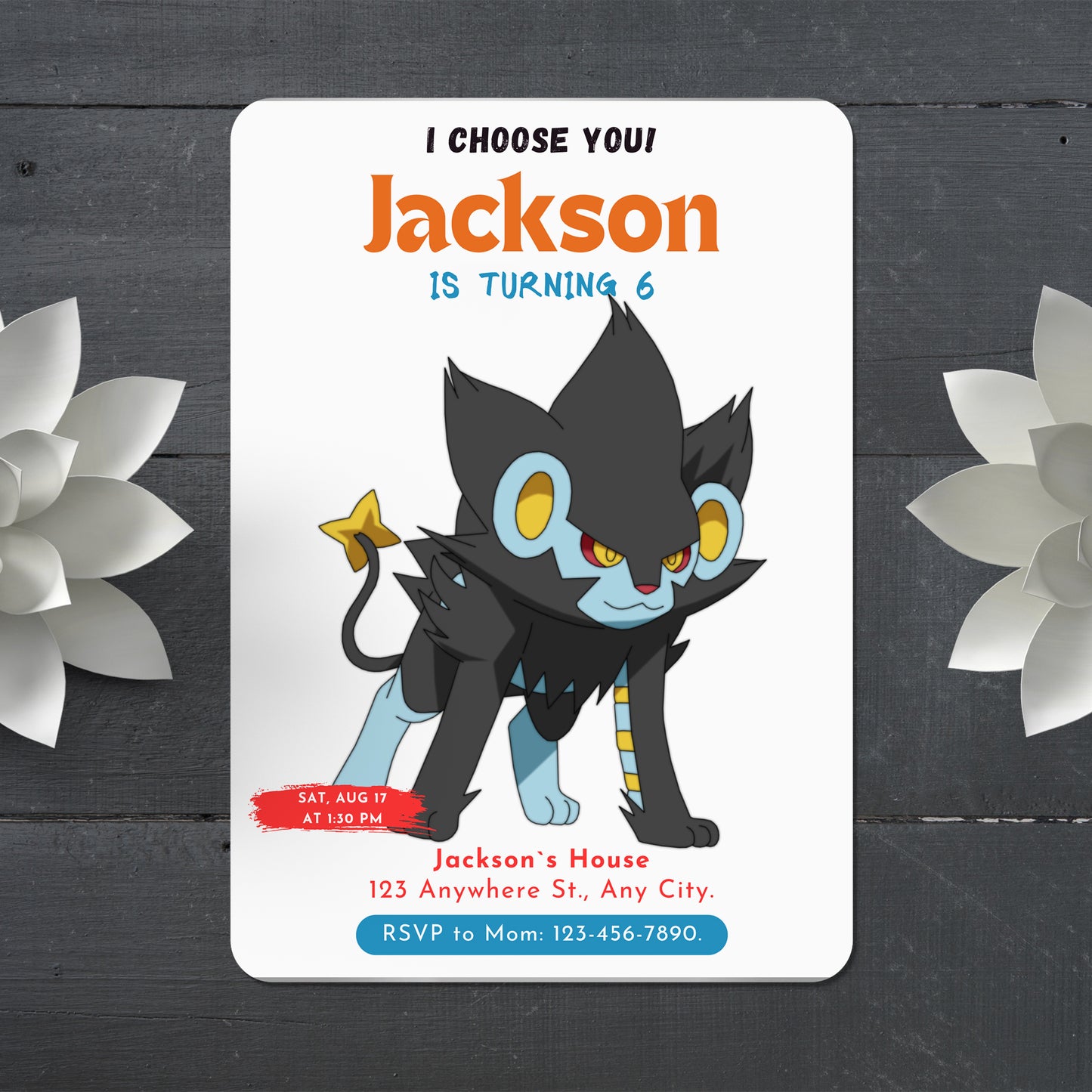 Luxray Birthday Party Invitation Template | Pokemon Invite - CreativeRino