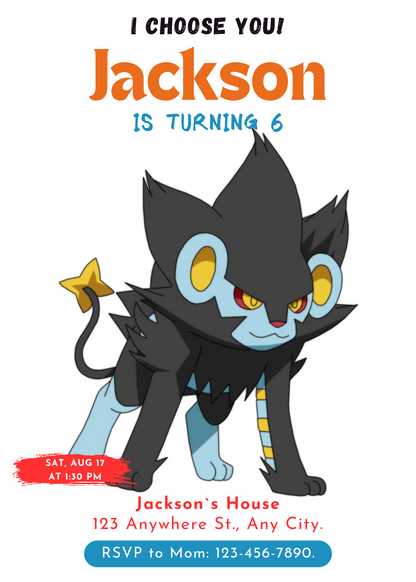 Luxray Birthday Party Invitation Template | Pokemon Invite - CreativeRino