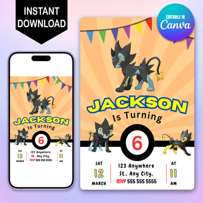 Luxray Pokemon Birthday Party Invitation Template - CreativeRino