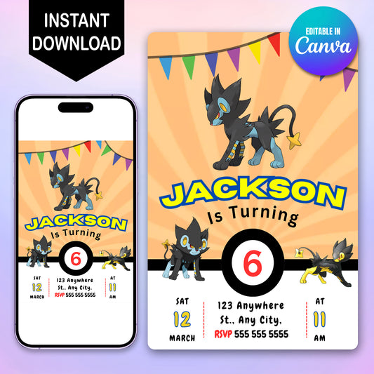 Luxray Pokemon Birthday Party Invitation Template - CreativeRino