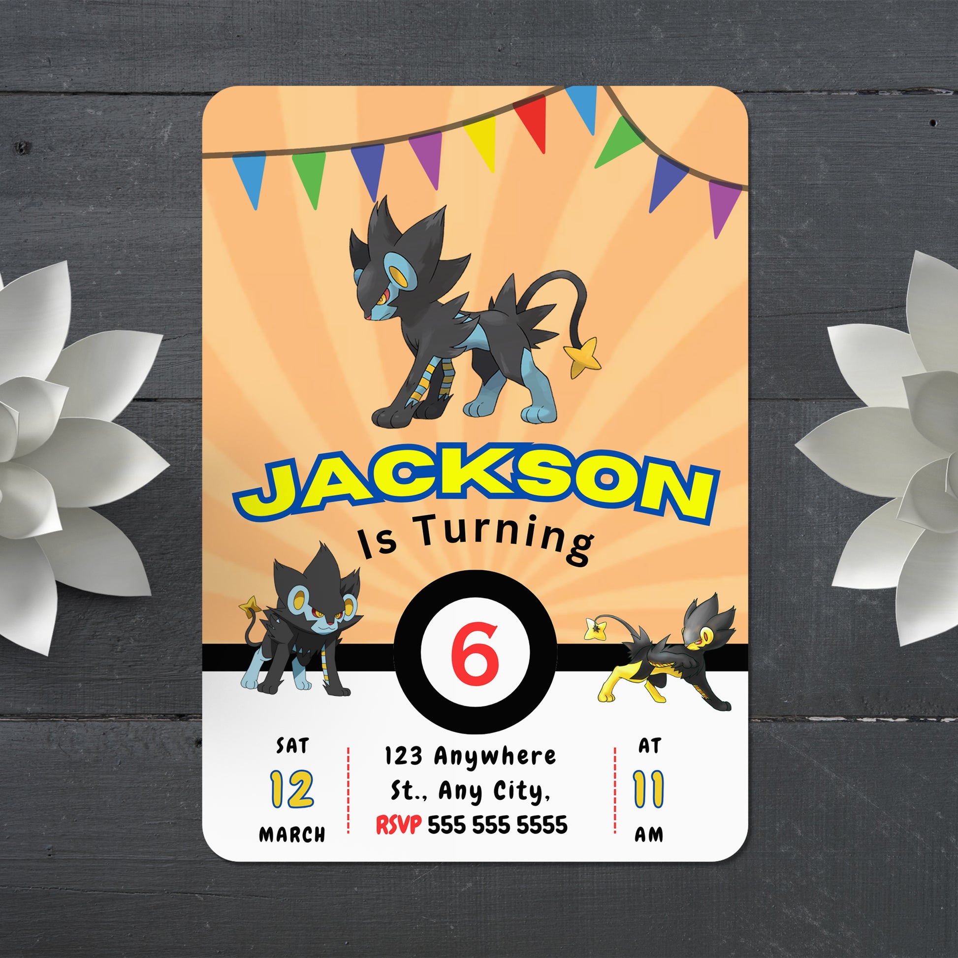 Luxray Pokemon Birthday Party Invitation Template - CreativeRino