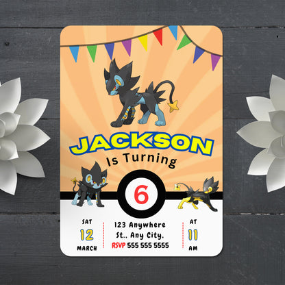 Luxray Pokemon Birthday Party Invitation Template - CreativeRino