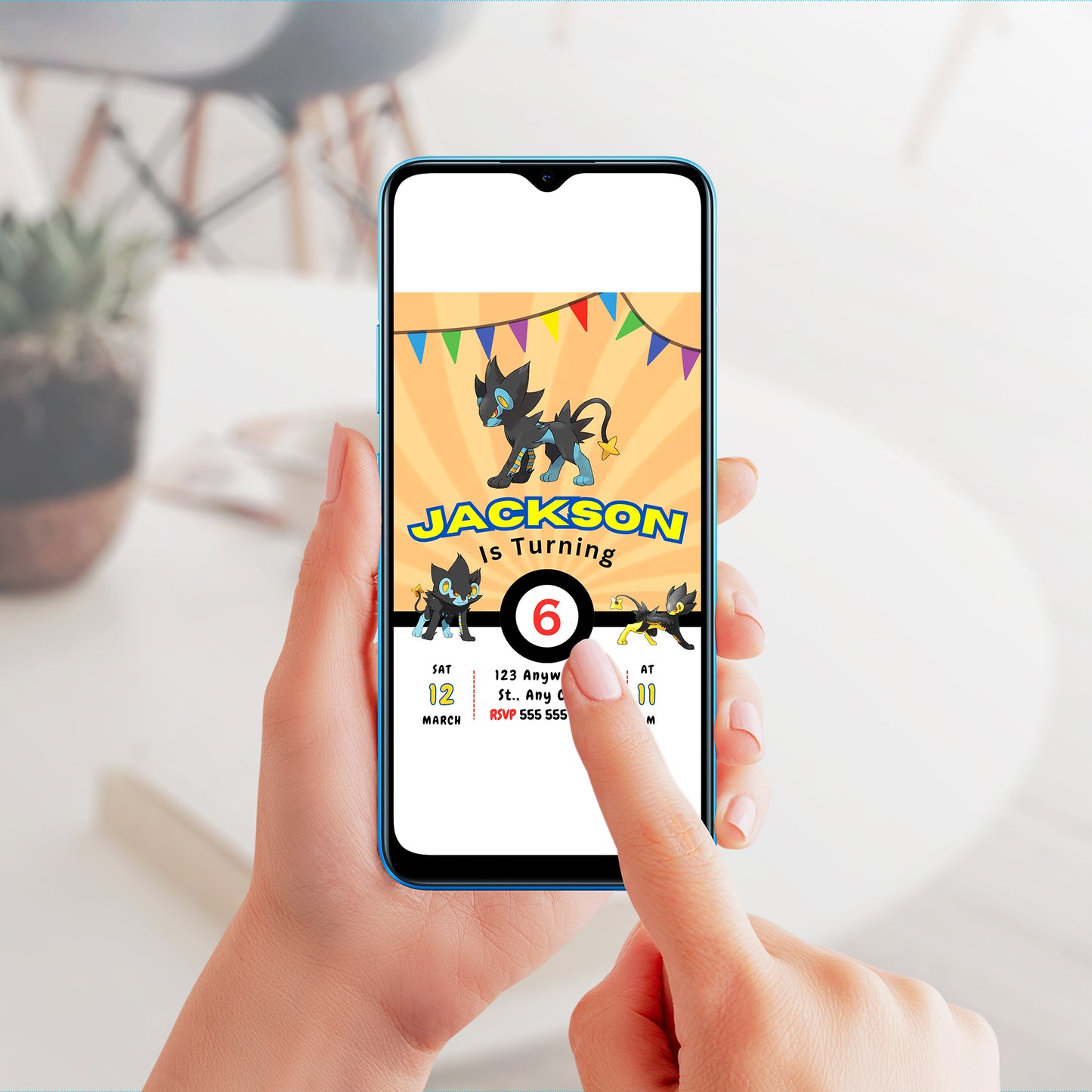 Luxray Pokemon Birthday Party Invitation Template - CreativeRino