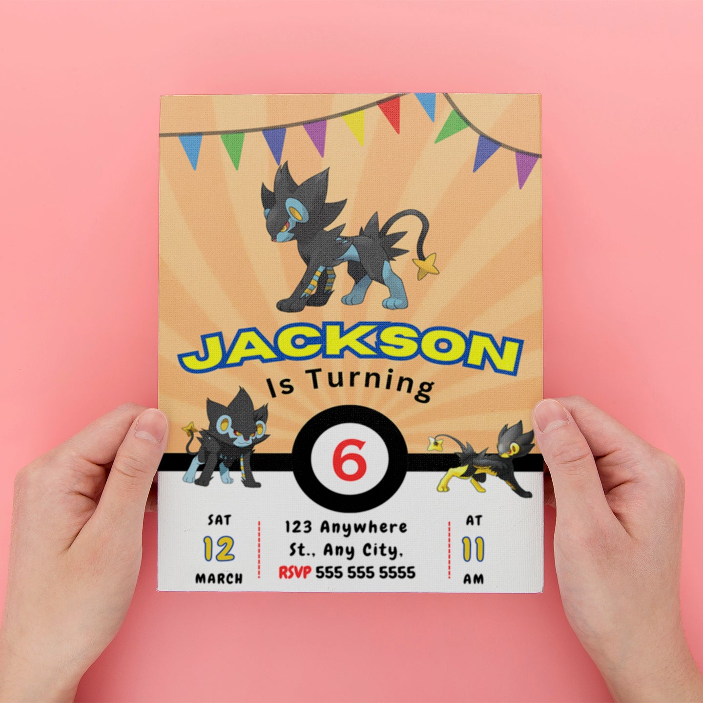 Luxray Pokemon Birthday Party Invitation Template - CreativeRino