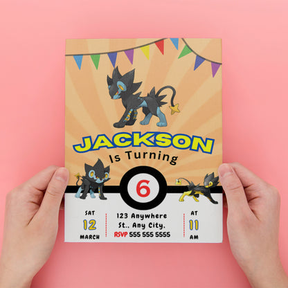 Luxray Pokemon Birthday Party Invitation Template - CreativeRino