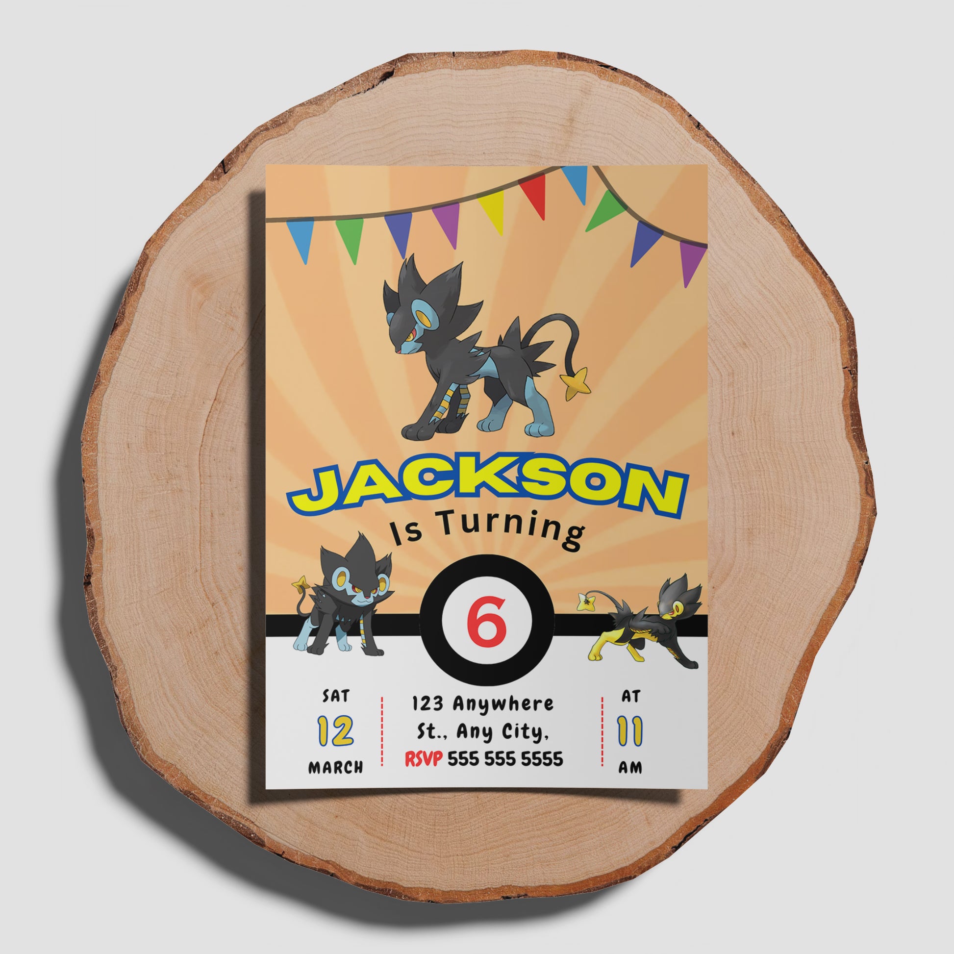 Luxray Pokemon Birthday Party Invitation Template - CreativeRino