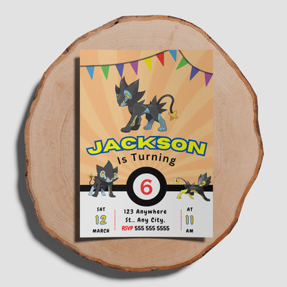 Luxray Pokemon Birthday Party Invitation Template - CreativeRino