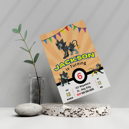 Luxray Pokemon Birthday Party Invitation Template - CreativeRino