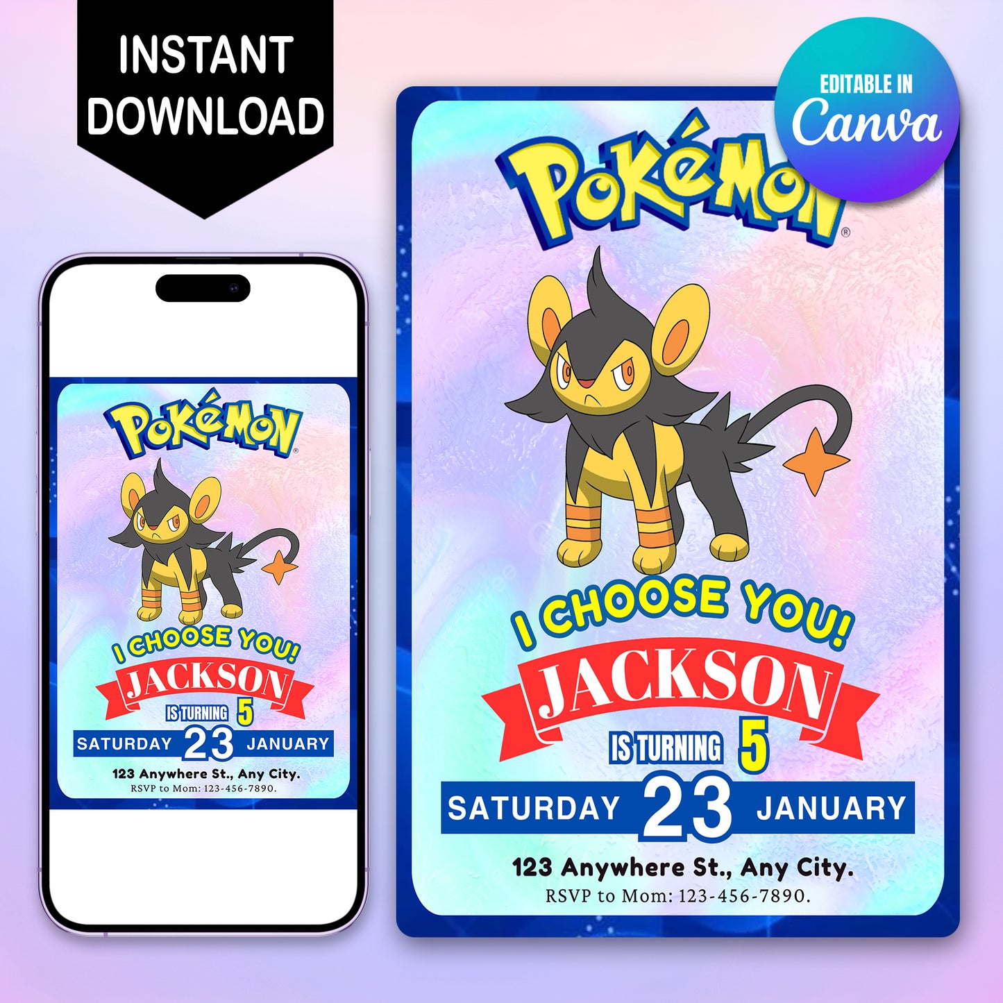 Luxray Invitation Template | Pokemon Birthday Invite - CreativeRino