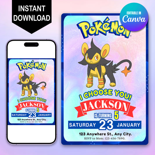 Luxray Invitation Template | Pokemon Birthday Invite - CreativeRino