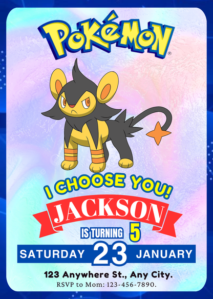 Luxray Invitation Template | Pokemon Birthday Invite - CreativeRino