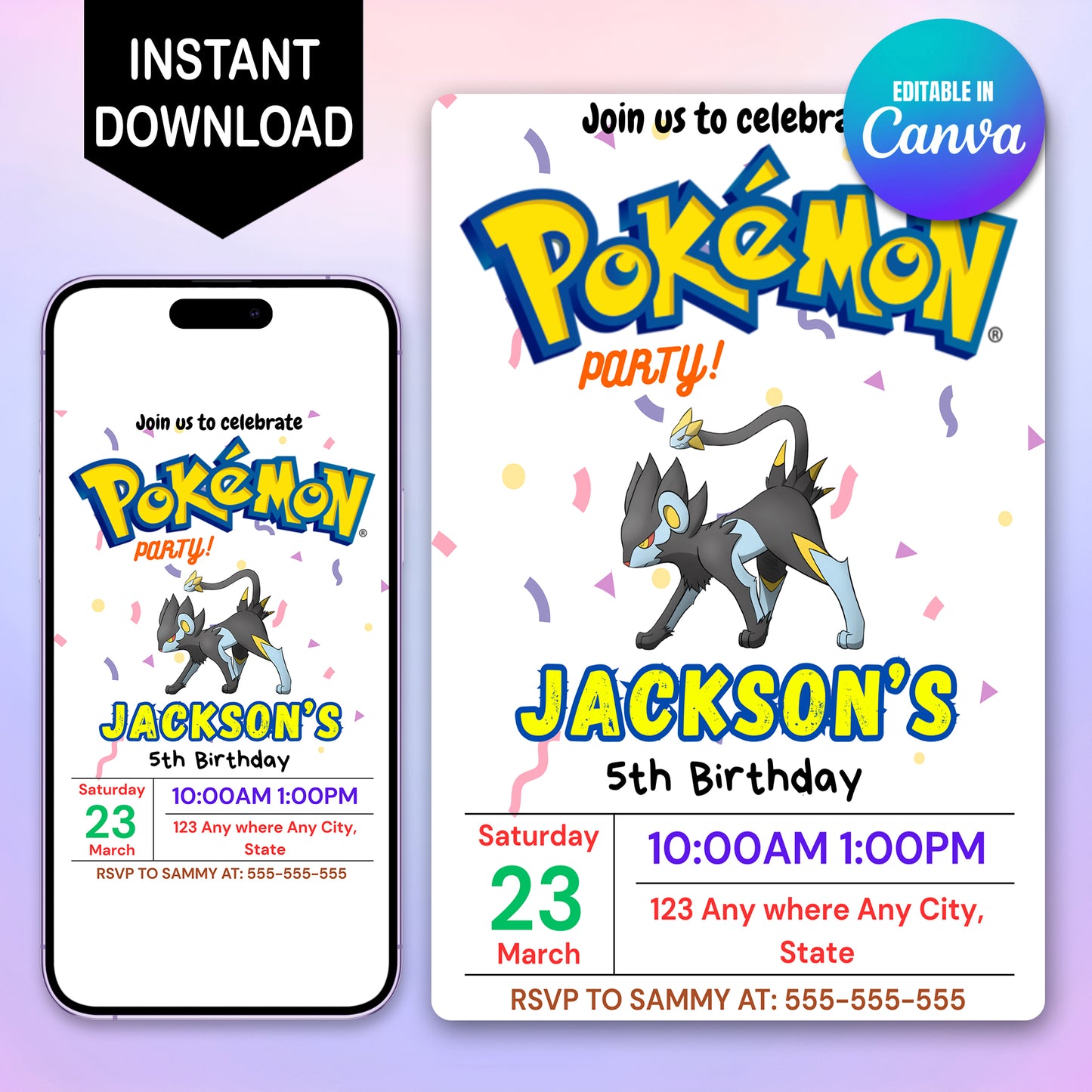 Luxray Birthday Invitation Template | Pokemon Invite - CreativeRino