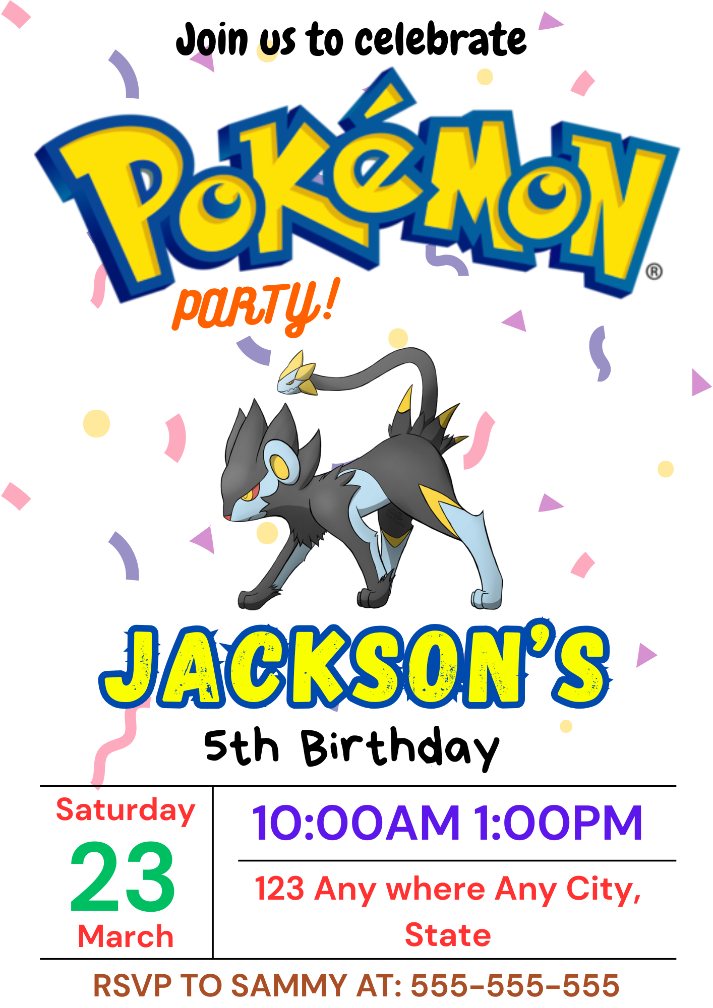 Luxray Birthday Invitation Template | Pokemon Invite - CreativeRino
