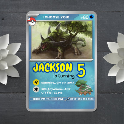 Torterra Invitation Template | Pokemon Card Birthday Invite - CreativeRino