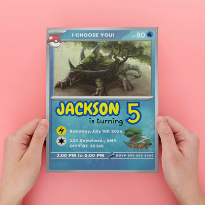 Torterra Invitation Template | Pokemon Card Birthday Invite - CreativeRino