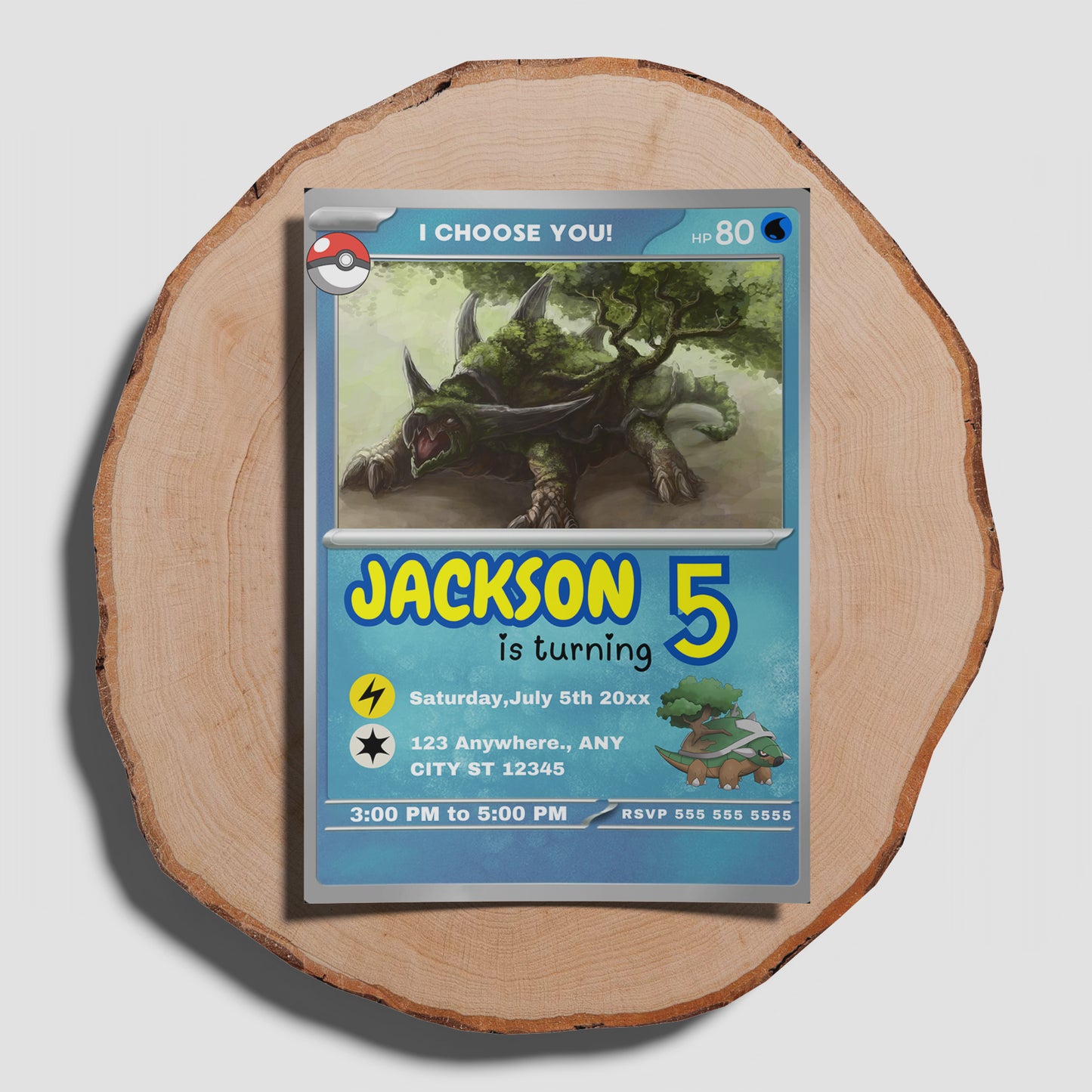 Torterra Invitation Template | Pokemon Card Birthday Invite - CreativeRino