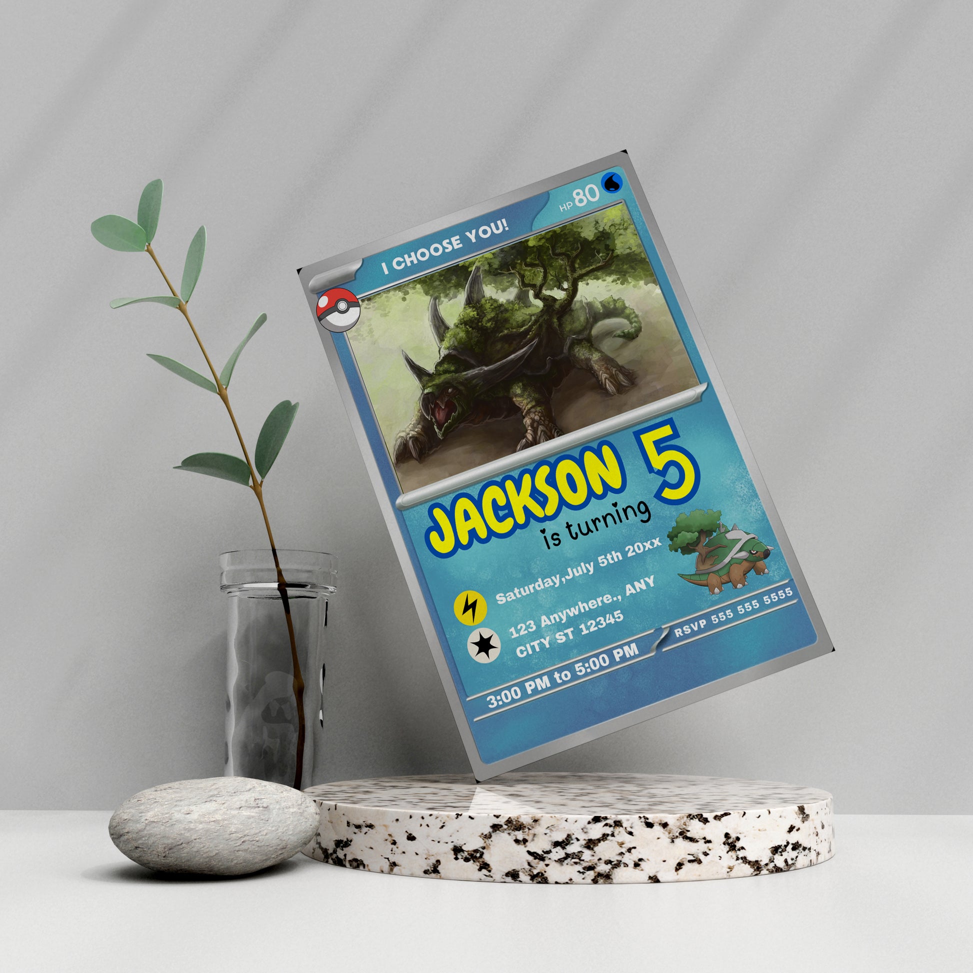 Torterra Invitation Template | Pokemon Card Birthday Invite - CreativeRino