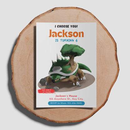 Torterra Birthday Party Invitation Template | Pokemon Invite - CreativeRino