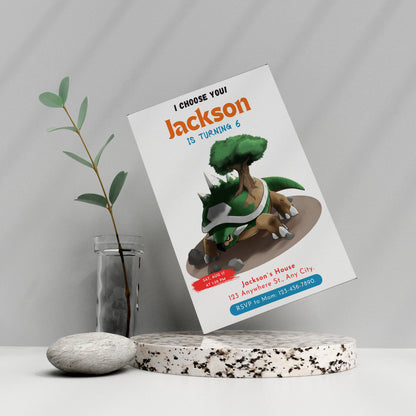 Torterra Birthday Party Invitation Template | Pokemon Invite - CreativeRino