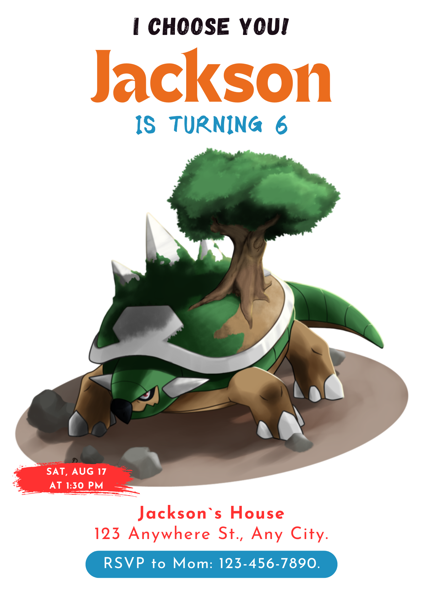 Torterra Birthday Party Invitation Template | Pokemon Invite - CreativeRino