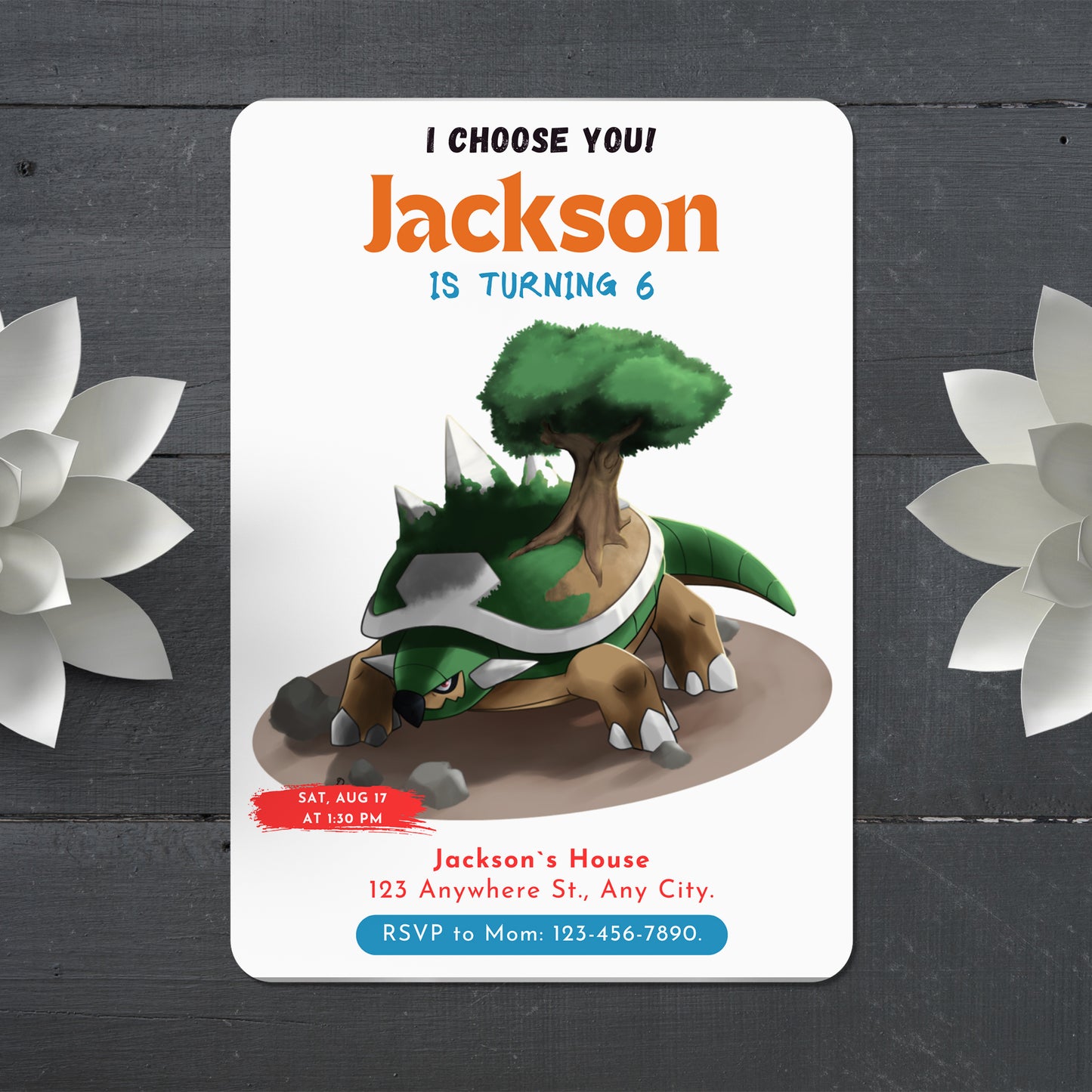 Torterra Birthday Party Invitation Template | Pokemon Invite - CreativeRino