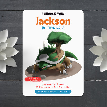 Torterra Birthday Party Invitation Template | Pokemon Invite - CreativeRino