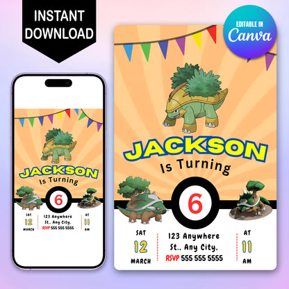 Torterra Pokemon Birthday Party Invitation Template - CreativeRino