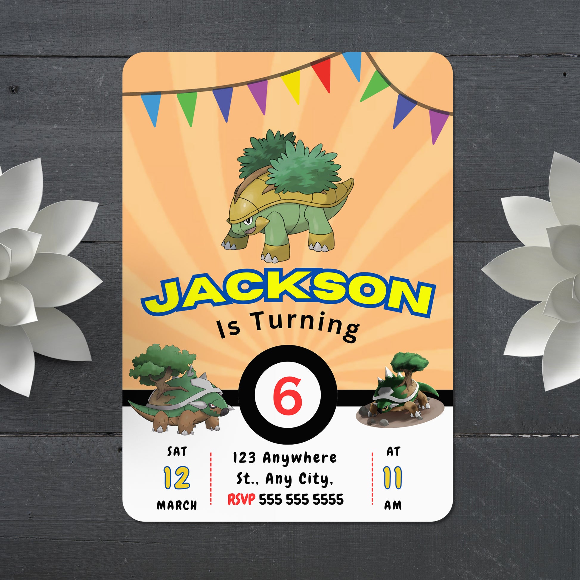 Torterra Pokemon Birthday Party Invitation Template - CreativeRino
