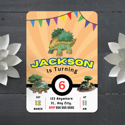 Torterra Pokemon Birthday Party Invitation Template - CreativeRino