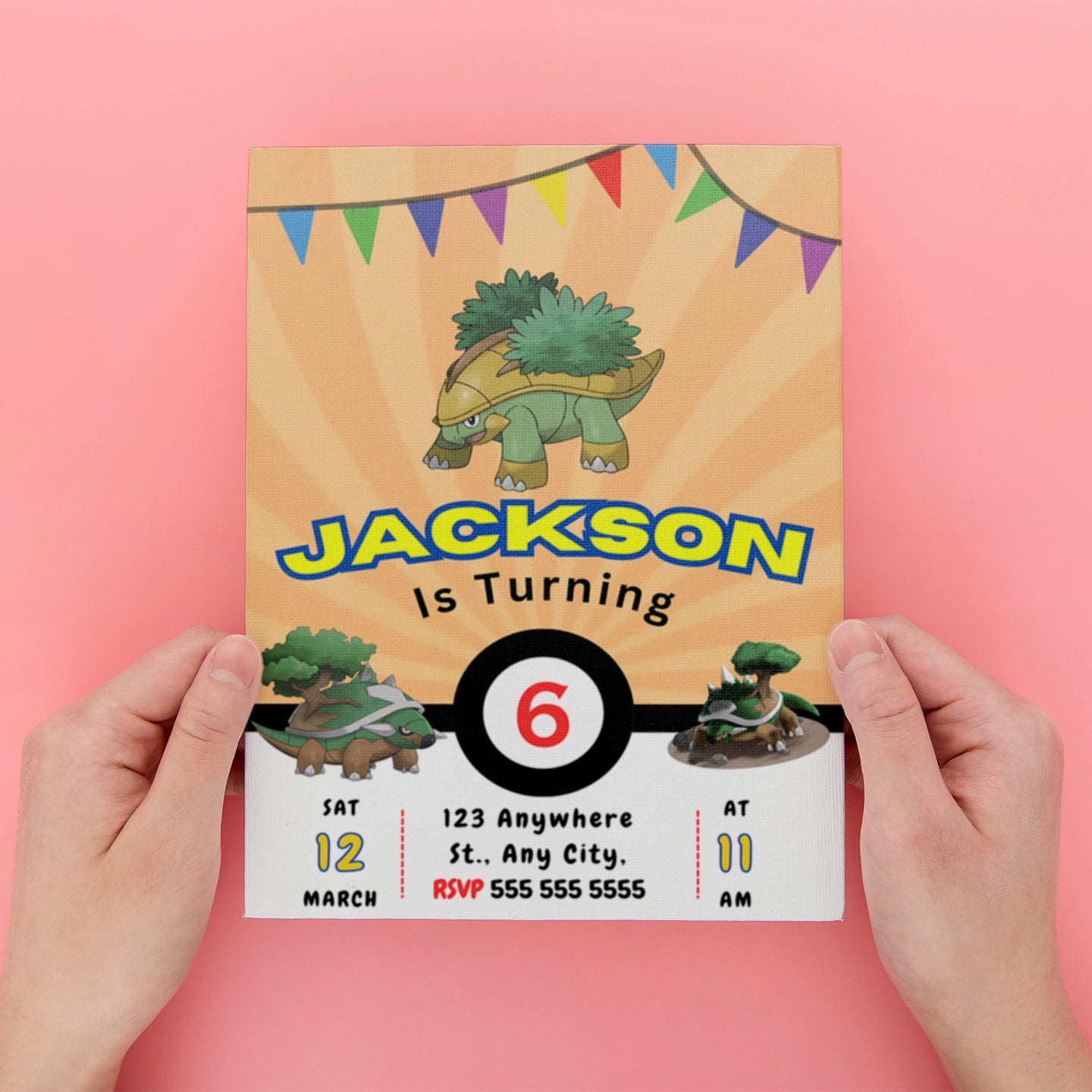 Torterra Pokemon Birthday Party Invitation Template - CreativeRino