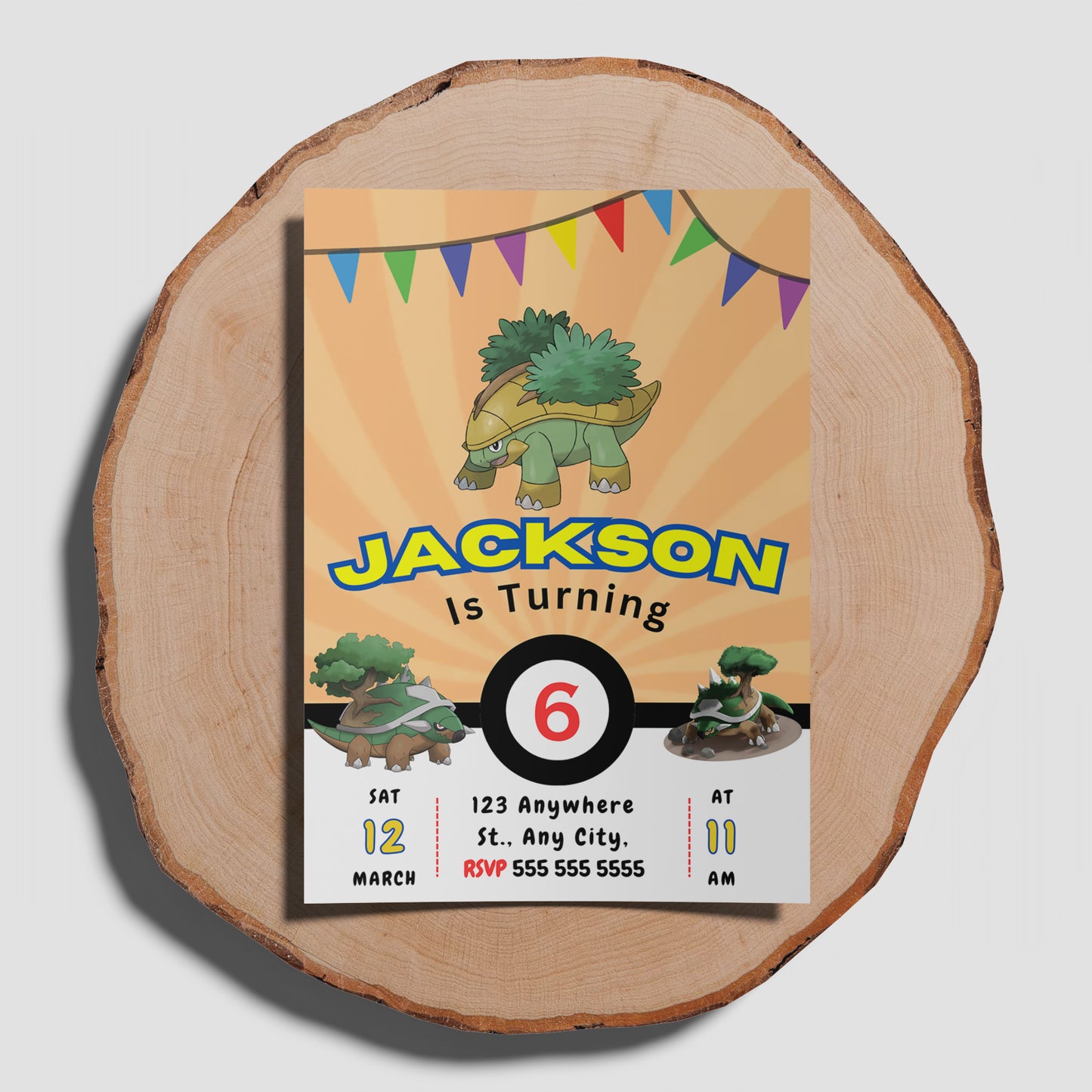 Torterra Pokemon Birthday Party Invitation Template - CreativeRino