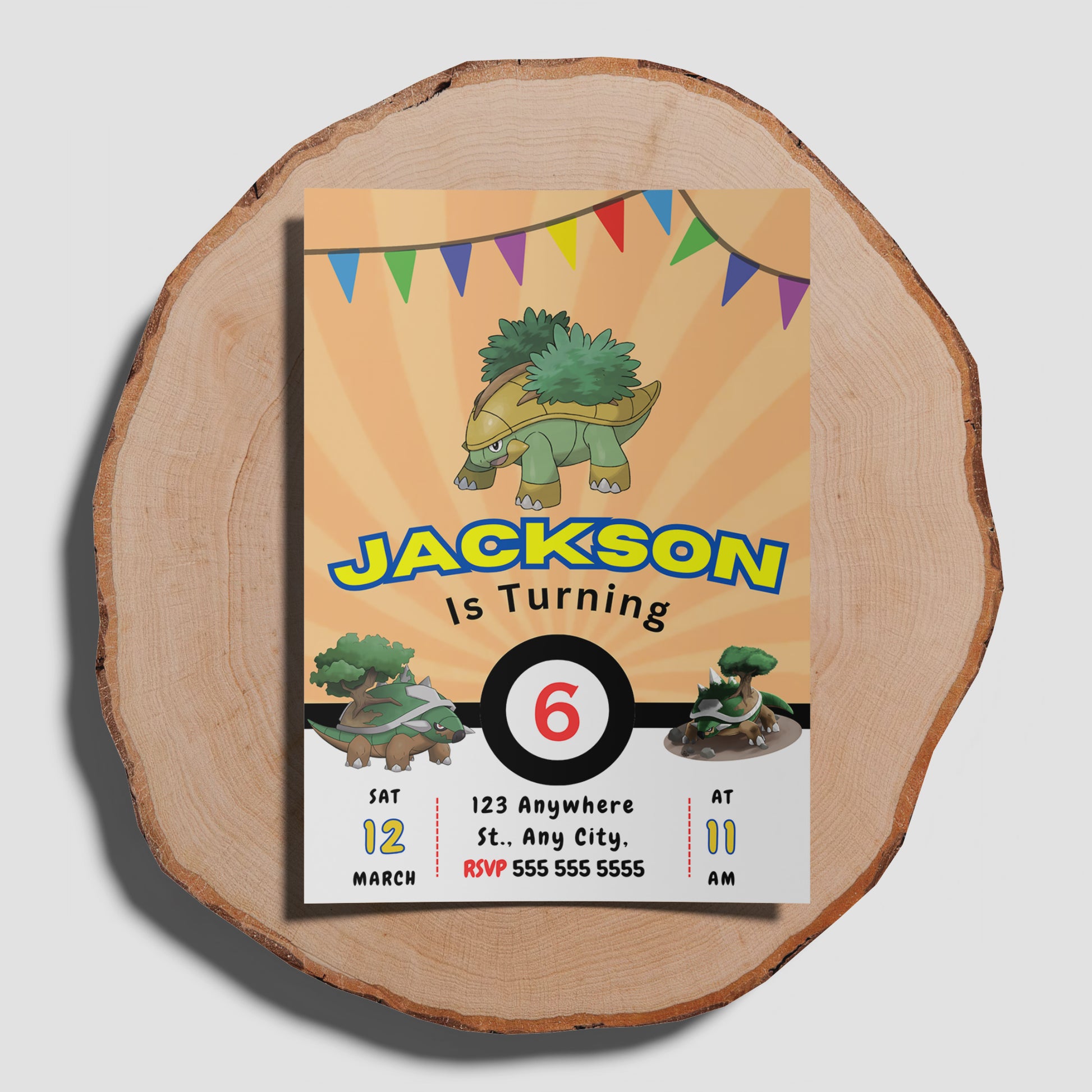 Torterra Pokemon Birthday Party Invitation Template - CreativeRino