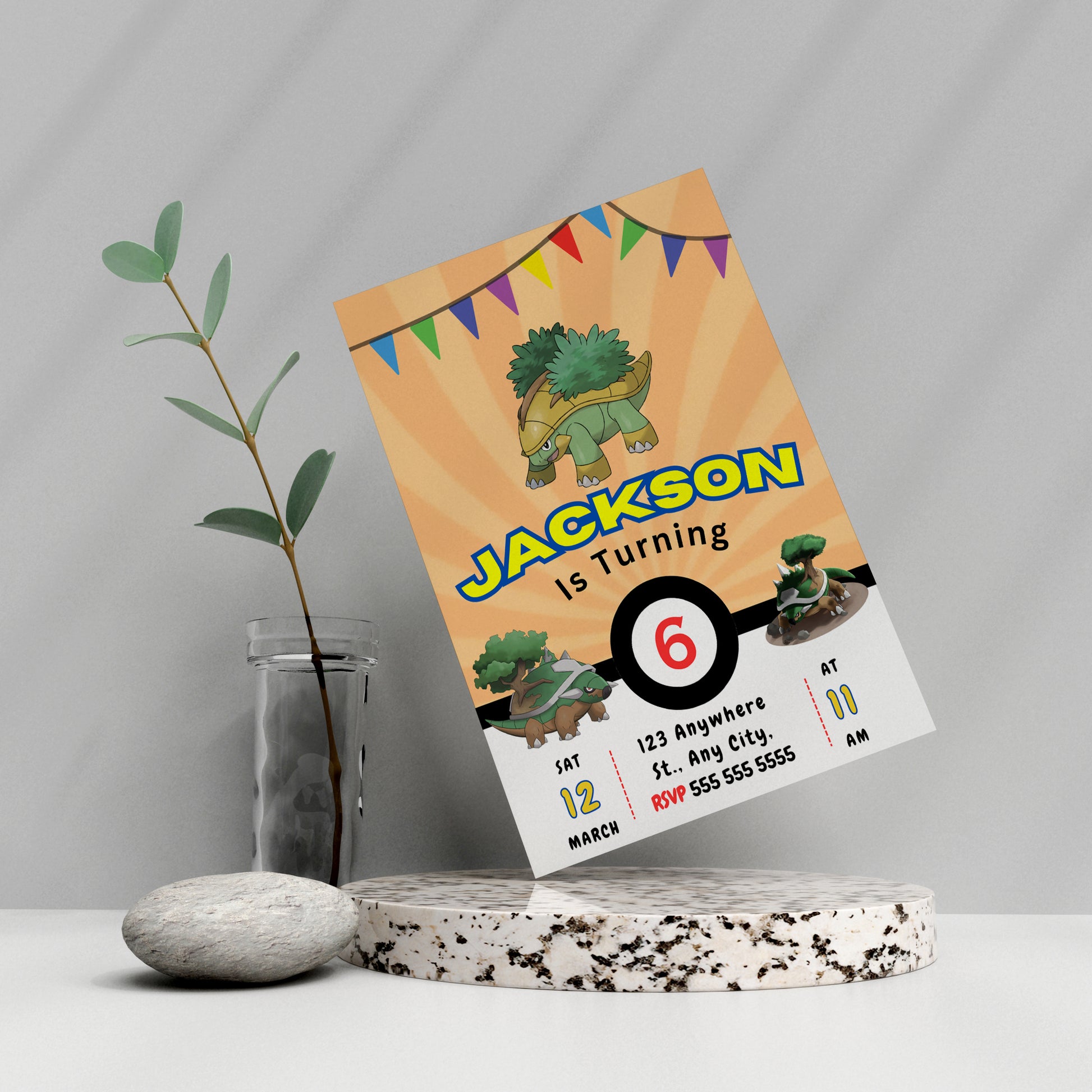 Torterra Pokemon Birthday Party Invitation Template - CreativeRino
