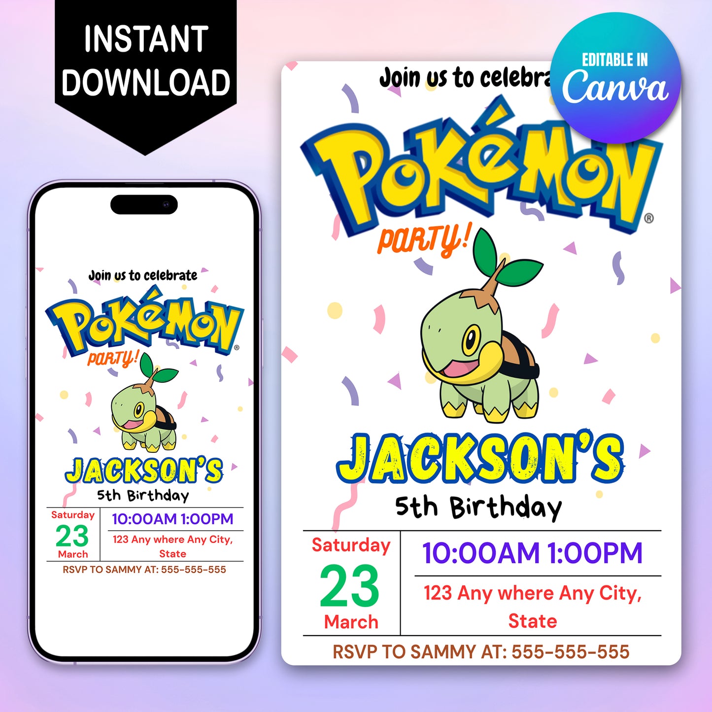 Torterra Birthday Invitation Template | Pokemon Invite - CreativeRino