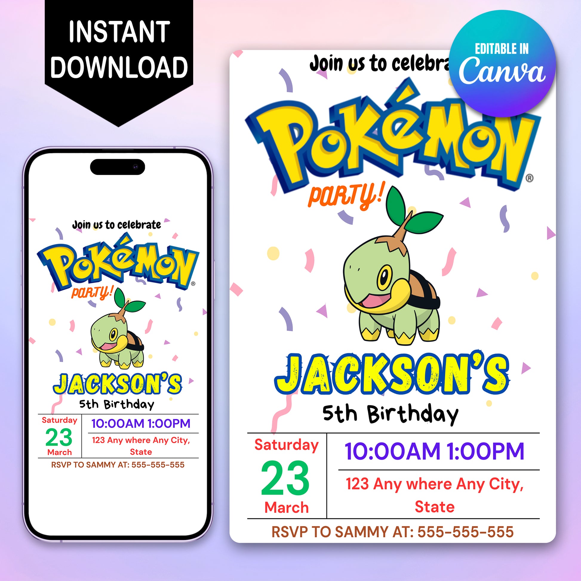 Torterra Birthday Invitation Template | Pokemon Invite - CreativeRino