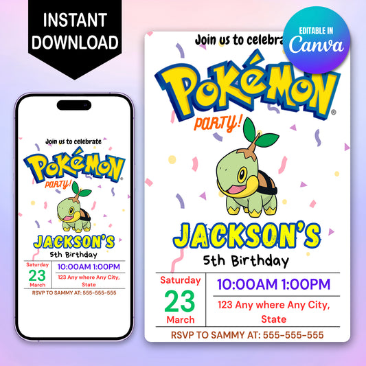 Torterra Birthday Invitation Template | Pokemon Invite - CreativeRino
