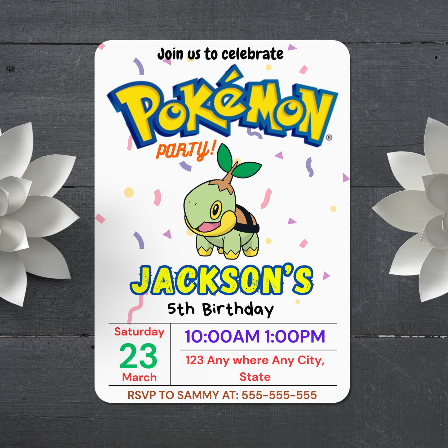 Torterra Birthday Invitation Template | Pokemon Invite - CreativeRino