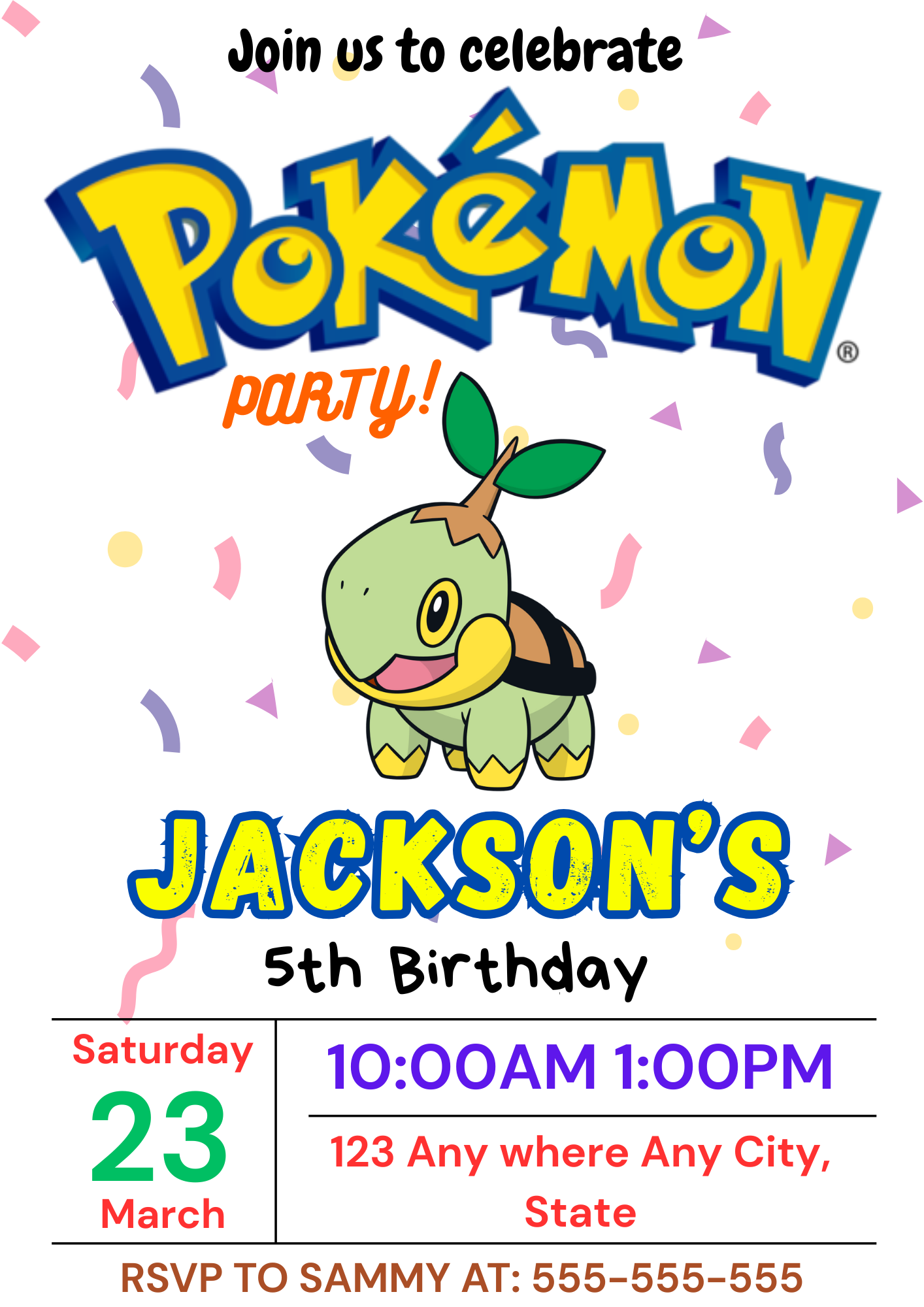 Torterra Birthday Invitation Template | Pokemon Invite - CreativeRino