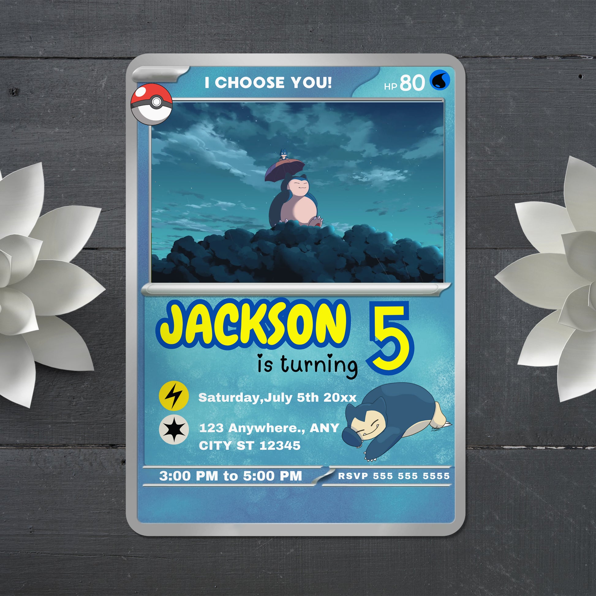 Snorlax Invitation Template | Pokemon Card Birthday Invite - CreativeRino