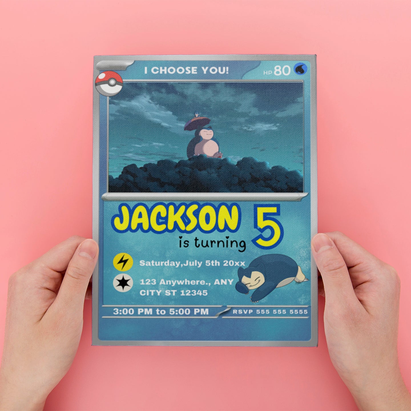Snorlax Invitation Template | Pokemon Card Birthday Invite - CreativeRino