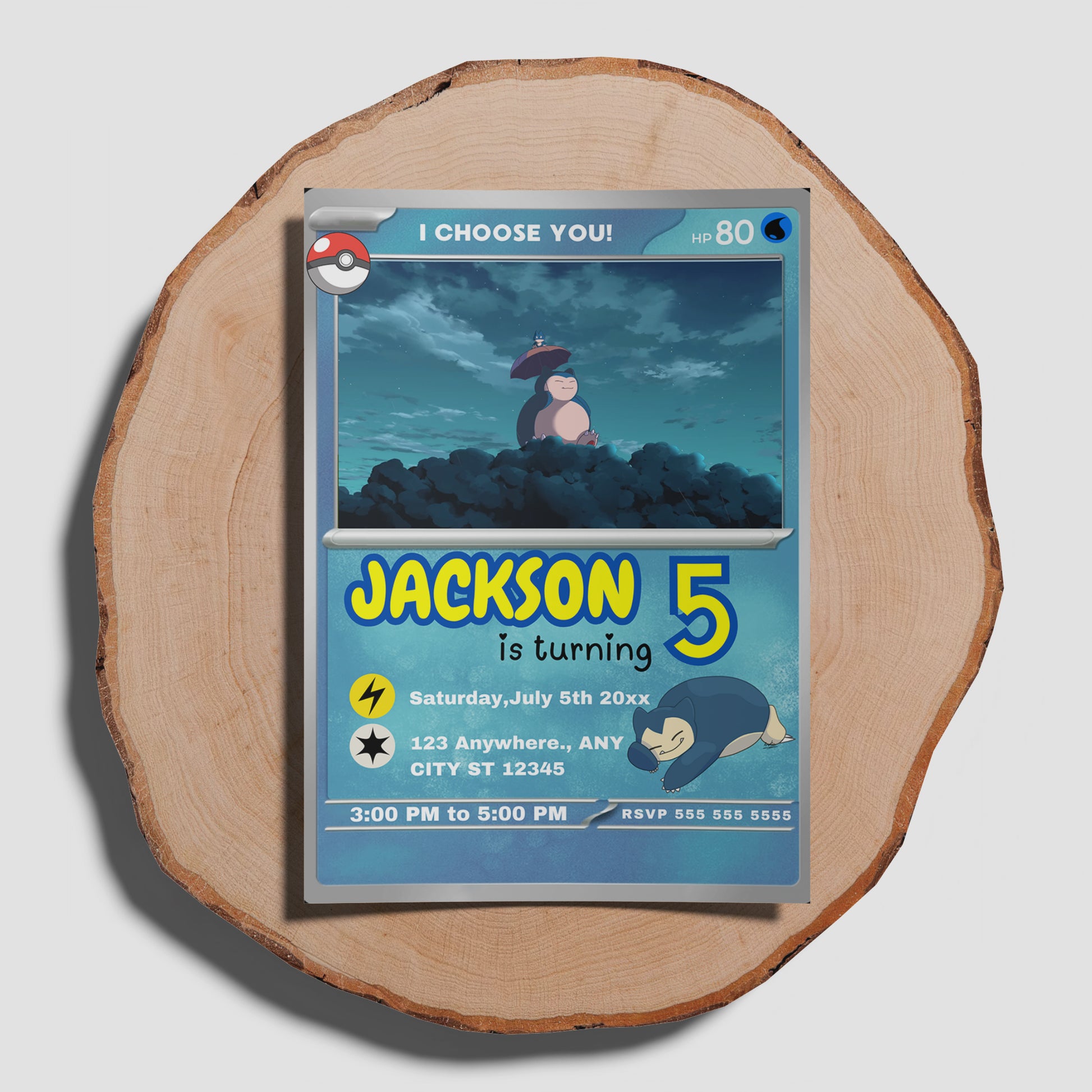 Snorlax Invitation Template | Pokemon Card Birthday Invite - CreativeRino