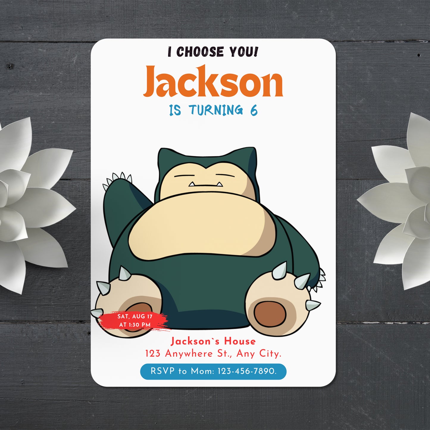 Snorlax Birthday Party Invitation Template | Pokemon Invite - CreativeRino