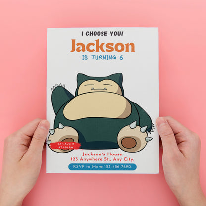 Snorlax Birthday Party Invitation Template | Pokemon Invite - CreativeRino
