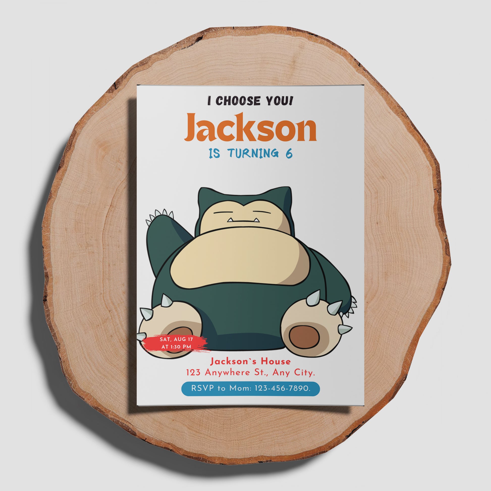 Snorlax Birthday Party Invitation Template | Pokemon Invite - CreativeRino
