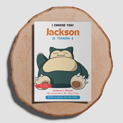 Snorlax Birthday Party Invitation Template | Pokemon Invite - CreativeRino