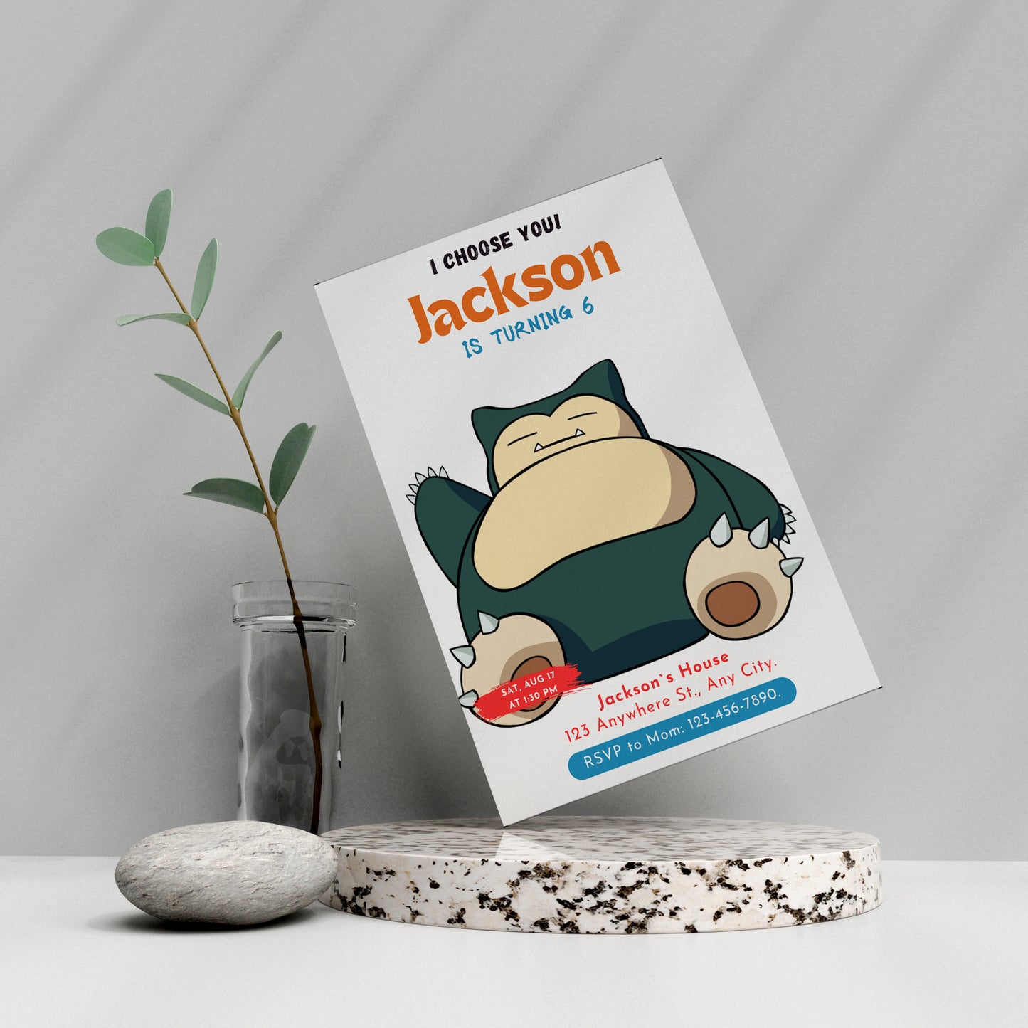 Snorlax Birthday Party Invitation Template | Pokemon Invite - CreativeRino
